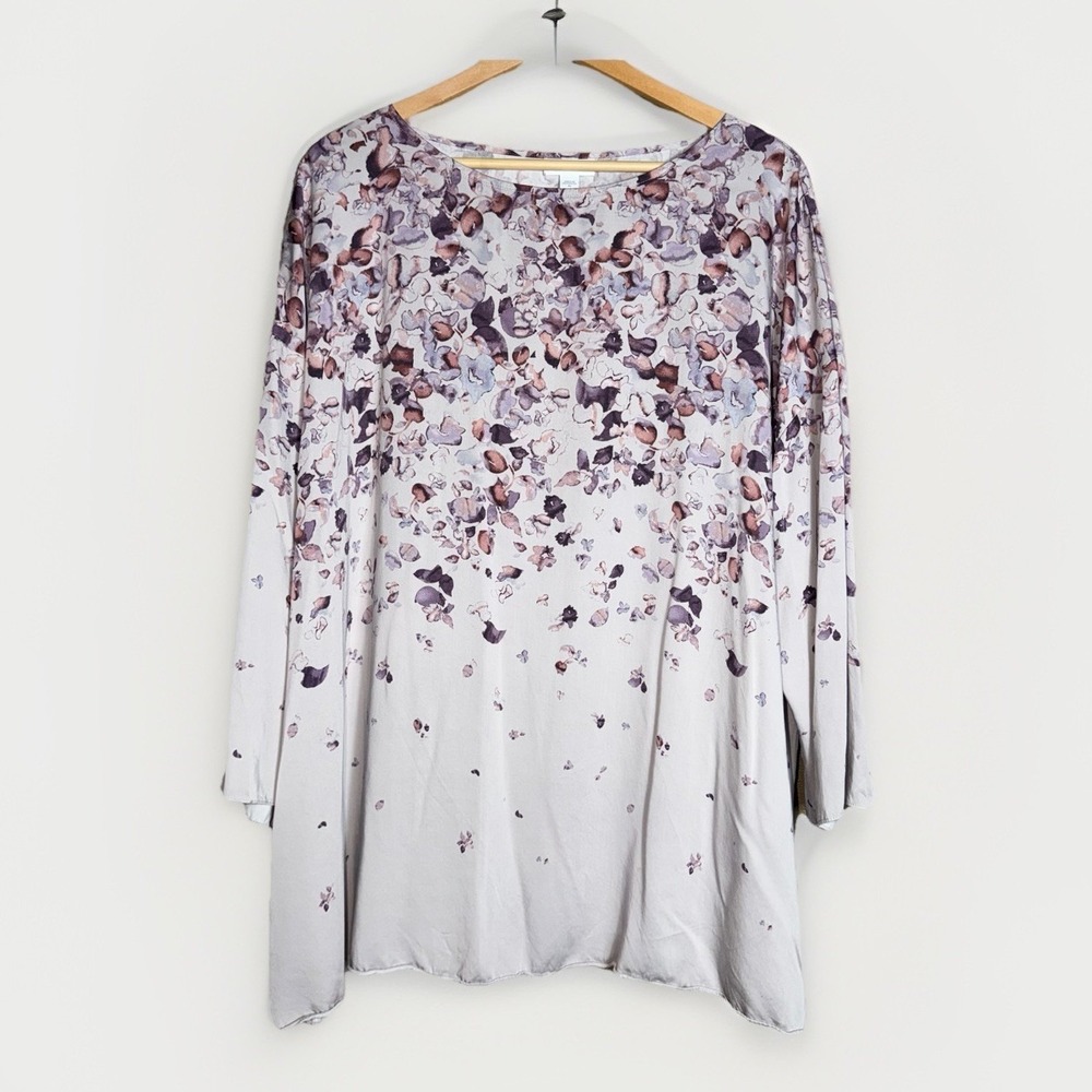 J. Jill Pure Jill Purple Floral Print Blouse Size XL Relaxed Fit Tunic Top
